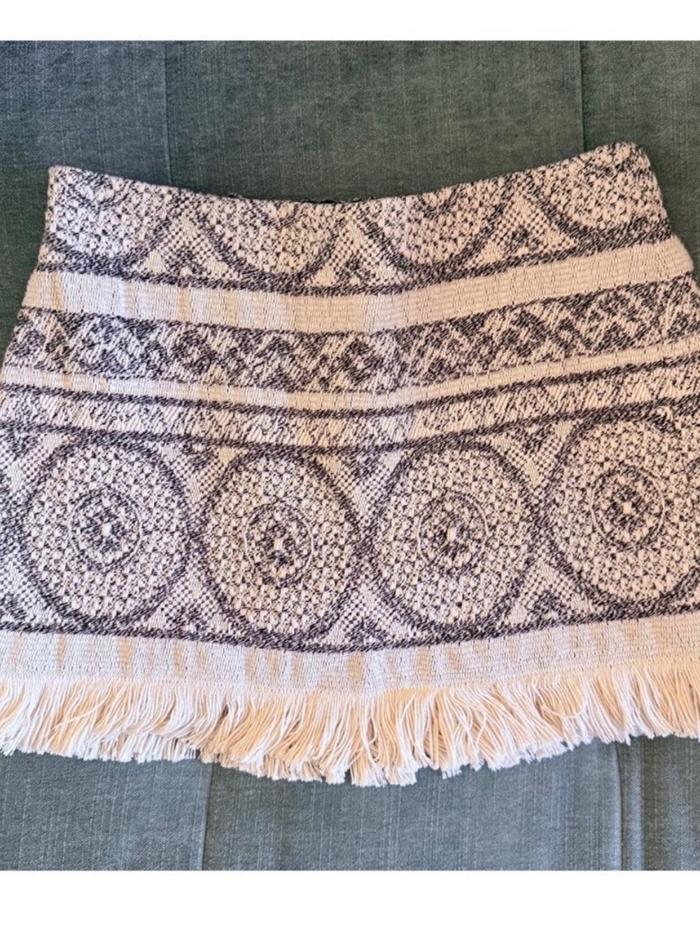 Maje Fringe Mini Skirt in Cream and Black